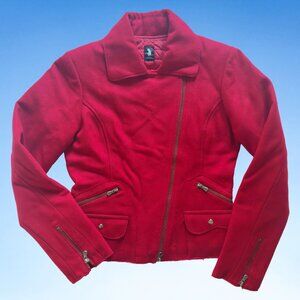 00s Lady Soul Red Wool Moto Jacket, Sz S/XS